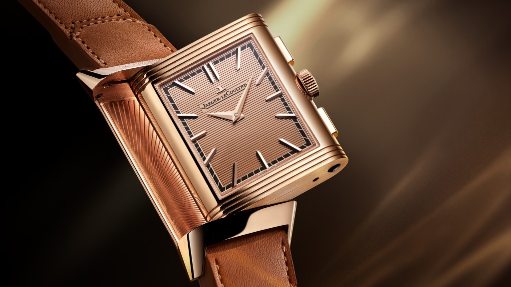 Reverso Tribute Chronograph，表壳：49.4×29.9mm玫瑰金/ 机芯：860手上链/ 限量：250枚/ 售价：60,000欧罗。