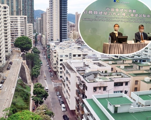 土瓜灣美善同道及靠背壟道之間的公務員合作社。資料圖片(小圖為市建局公布項目詳情)