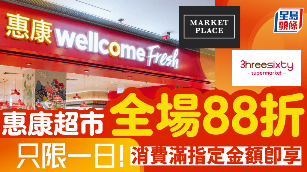 惠康超市全場88折｜只限一日 消費滿指定金額即享 Market Place/3hreesixty/網店都有得減！