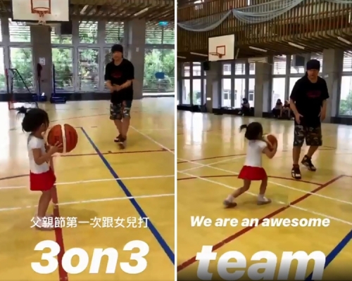 周杰伦与大女Hathaway一起打篮球庆祝台湾父亲节。　周杰伦 IG
