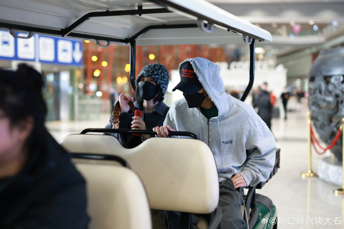 王菲與謝霆鋒在機場禁區內乘坐golf car！（微博圖片）。  ​