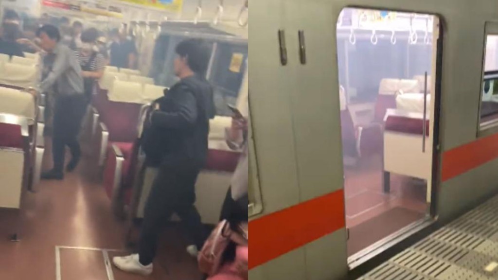 一列阪神电车爆炸冒烟后，要紧急停靠疏散乘客。网上图片
