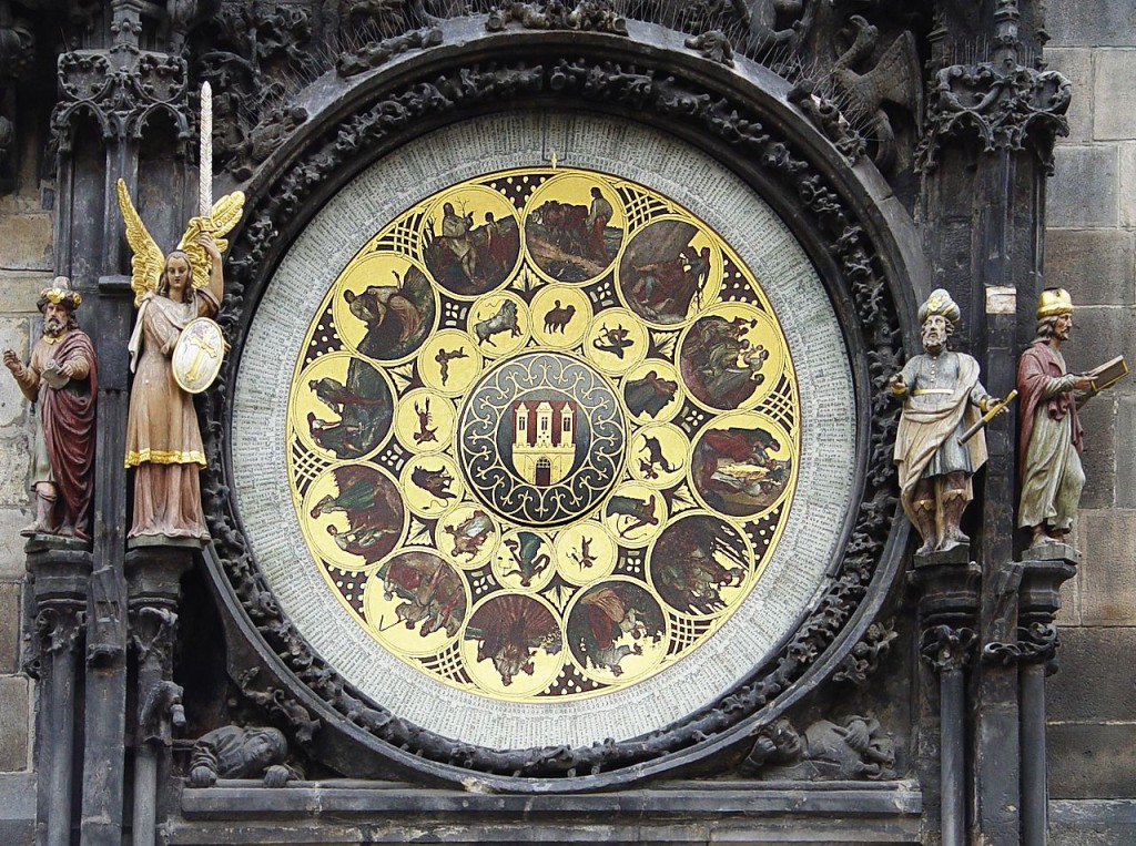 钟下面为日历盘，显示月份和每天对应的名字。