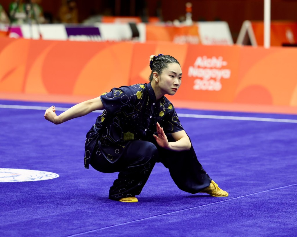 沈曉榆武術女子長拳奪金,奪港隊今屆亞運第一金。徐嘉華攝 沈曉榆武術女子長拳奪金,奪港隊今屆亞運第一金。徐嘉華攝