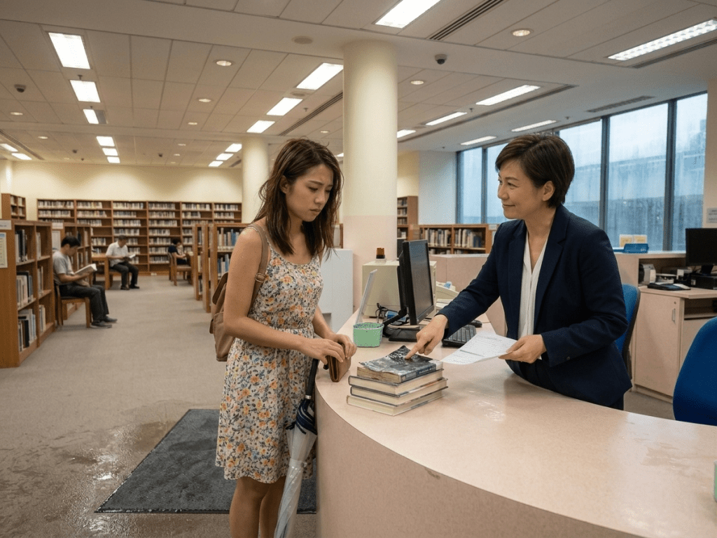 公共圖書館｜下雨天還書弄濕書角港媽被罰款$37.2：「以後會包好圖書」（AI生成示意圖）