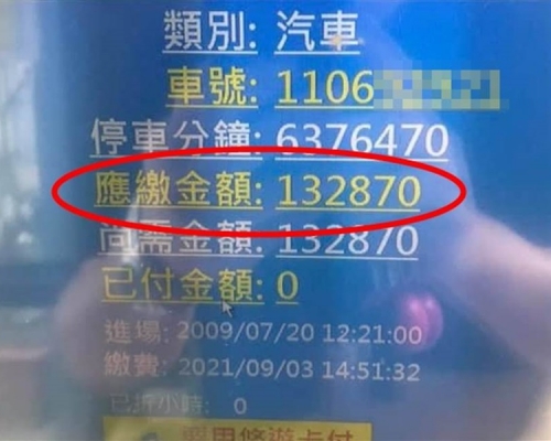 電單車司機上載泊了不到2小時停車費竟高達13萬新台幣。
