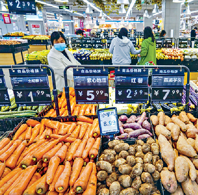 ■內地上月食品價格下降1.4%，降幅按月收窄0.6個百分點。
