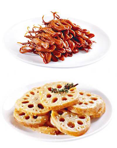 絕味食品為港人而精心調味的招牌麻辣鴨舌和香麻藤椒蓮藕。 絕味食品為港人而精心調味的招牌麻辣鴨舌和香麻藤椒蓮藕。