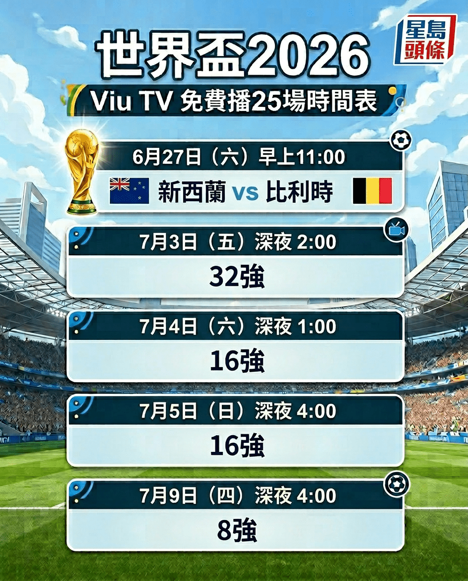 世界杯2026,Viu TV 免费播放25场比赛时间表。 世界杯2026,Viu TV 免费播放25场比赛时间表。