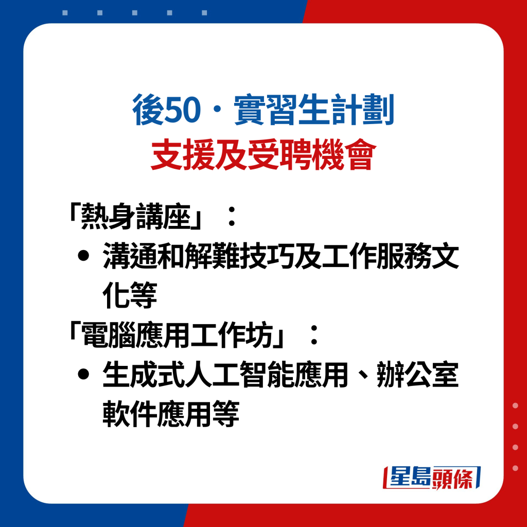 後50．實習生計劃5. 支援及受聘機會