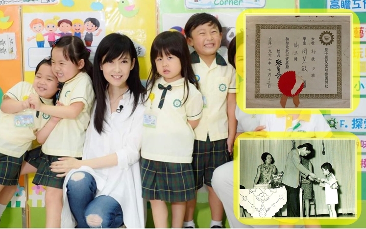 周慧敏攬住一班可愛小師妹及師弟。