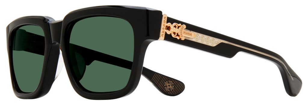 Chrome Hearts Box Officer黑色22K太陽眼鏡,方形粗框綴以22K金CH Dagger匕首裝飾,辨識度高。($116,150) Chrome Hearts Box Officer黑色22K太陽眼鏡,方形粗框綴以22K金CH Dagger匕首裝飾,辨識度高。($116,150)