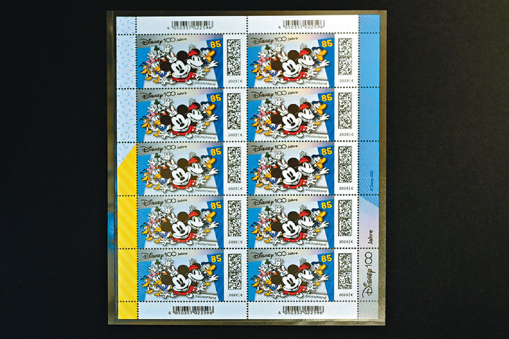 ■德国邮政《迪士尼100周年》邮票，以迪士尼6个经典动画角色为主图。