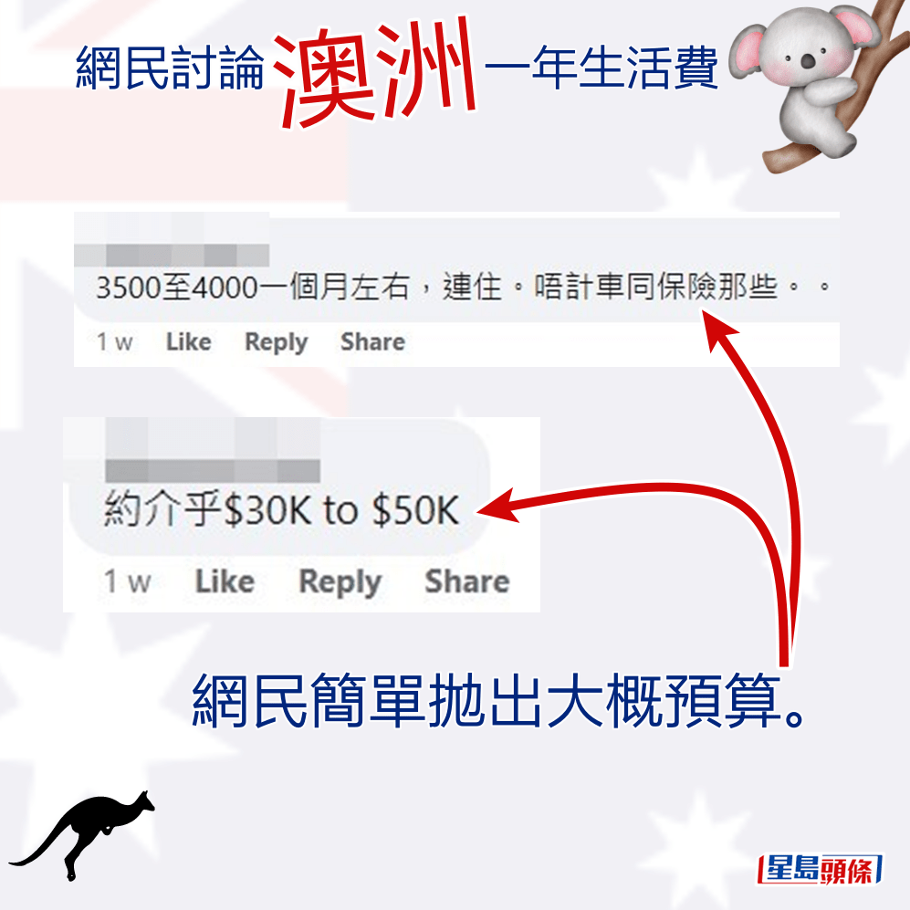 網民簡單拋出大概預算。fb「香港人移民澳洲🇦🇺」截圖