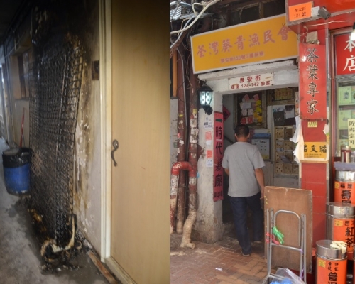 荃灣眾安街一幢唐樓有床褥等雜物起火，20名居民疏散。林思明攝
