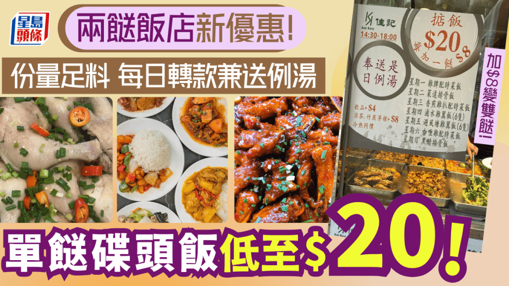 兩餸飯店推$20碟頭飯!份量足料兼送例湯/加$8變雙餸 網民大讚:平到笑