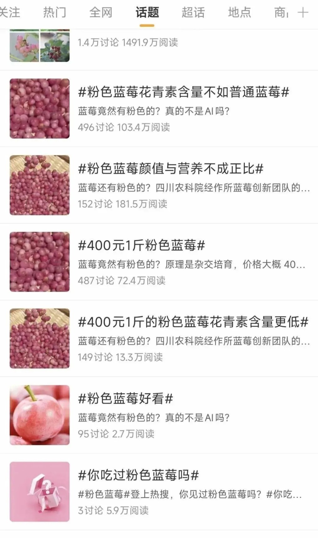 粉色蓝莓成网上热话。