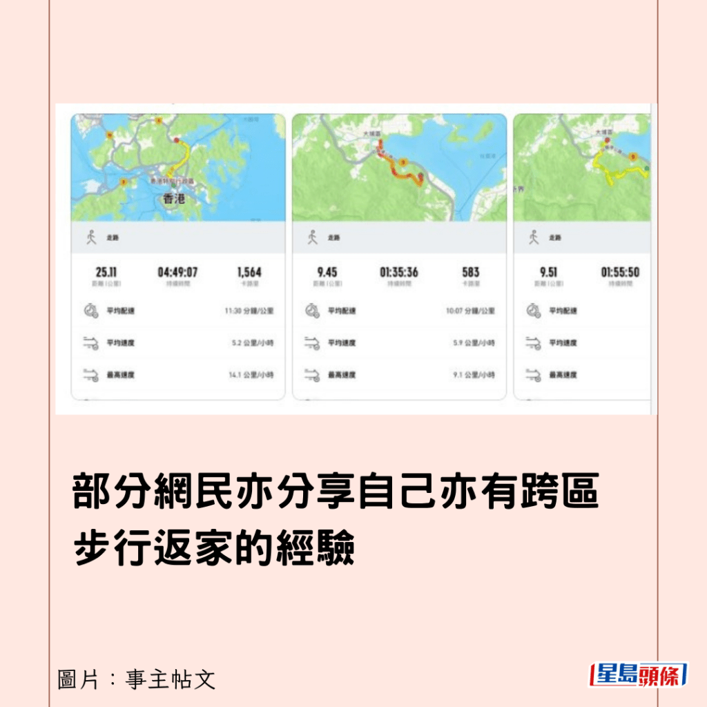 部分网民亦分享自己亦有跨区步行返家的经验