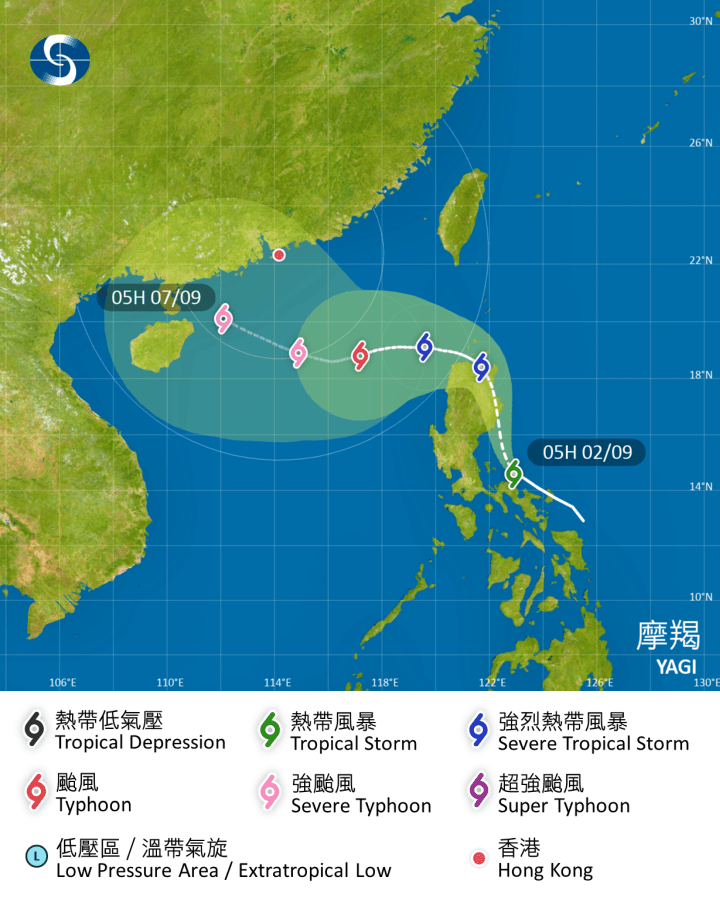 天文台对热带气旋“摩羯”路径预测。