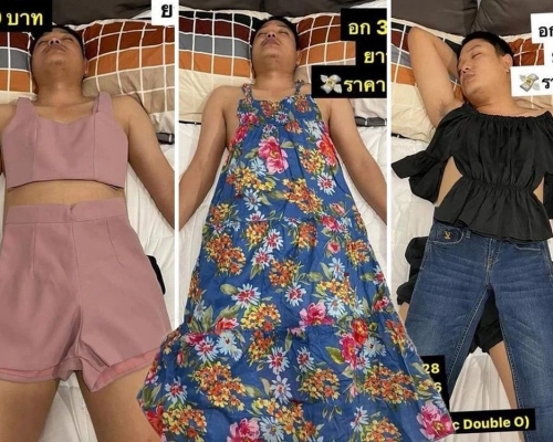 菲女迫「熟睡中老公」穿女裝當模特。