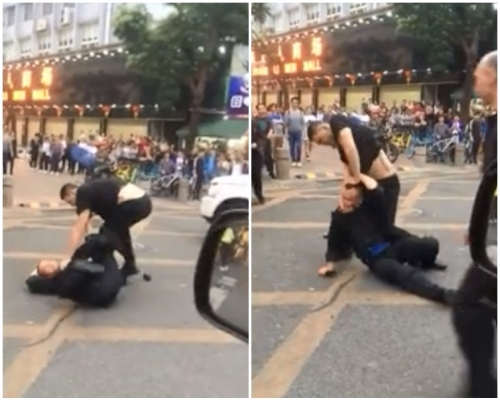 黑衣男向管理辦職員施襲。網圖