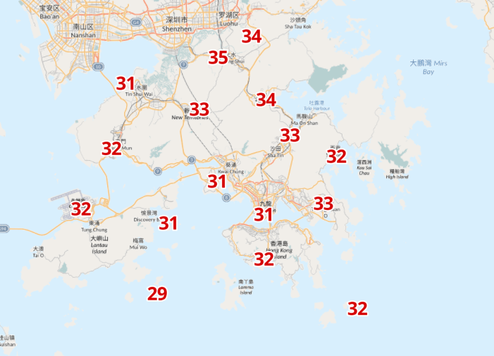 新界部分地區更錄得35°C高溫。