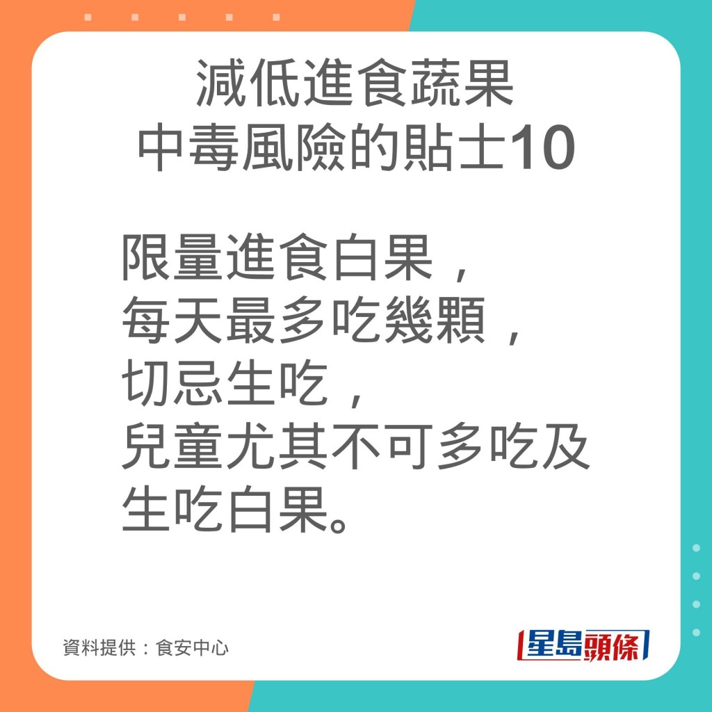 食安中心分享減低進食蔬果中毒風險的貼士。