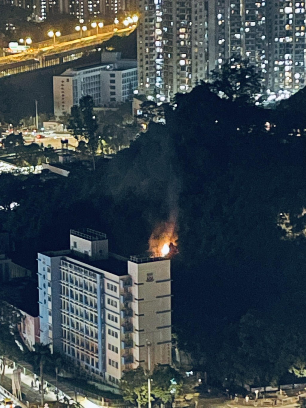 大埔王肇枝中學後山發生山火。fb「大埔 TAI PO」Leopold Leung攝