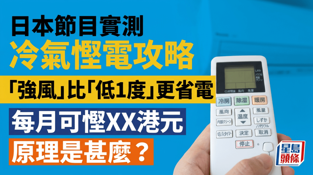 日本節目實測冷氣慳電攻略  「強風」比「低1度」更省電  每月可慳XX港元   原理是甚麼？
