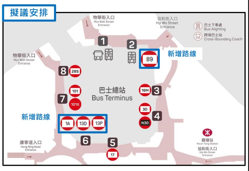現時設於裕民坊的18條巴士路線需要更改站點。