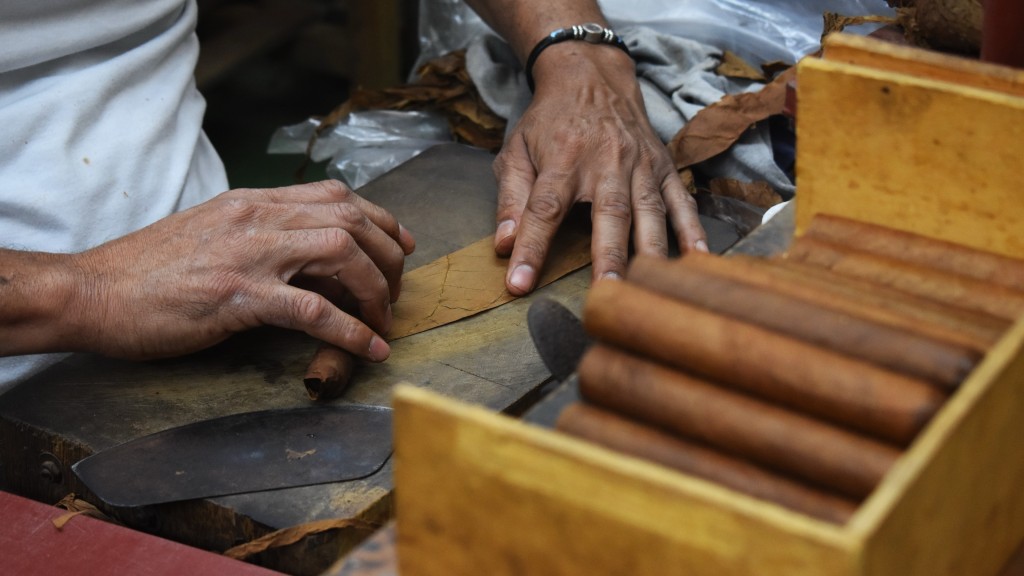 工人在古巴首都哈瓦那的拉科羅納雪茄廠內製作雪茄。新華社