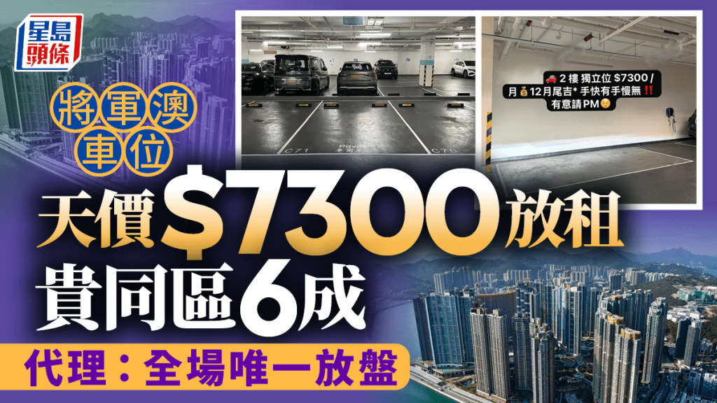 將軍澳車位天價7300元放租 貴同區6成 代理：全場唯一放盤