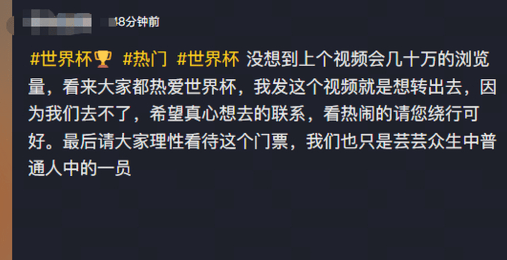 抽中世界杯门票女子回应有关网民抬价求购事件。