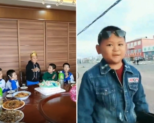 黑龍江一名12歲男童在生日會上致詞金句連連，受到網民熱討。　影片截圖
