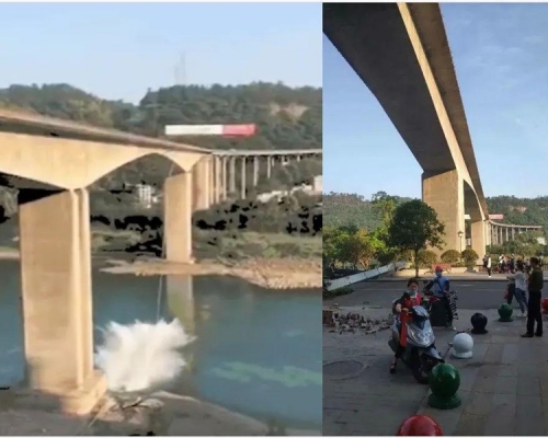 污水的管道墜落激起江面大串水花。網圖