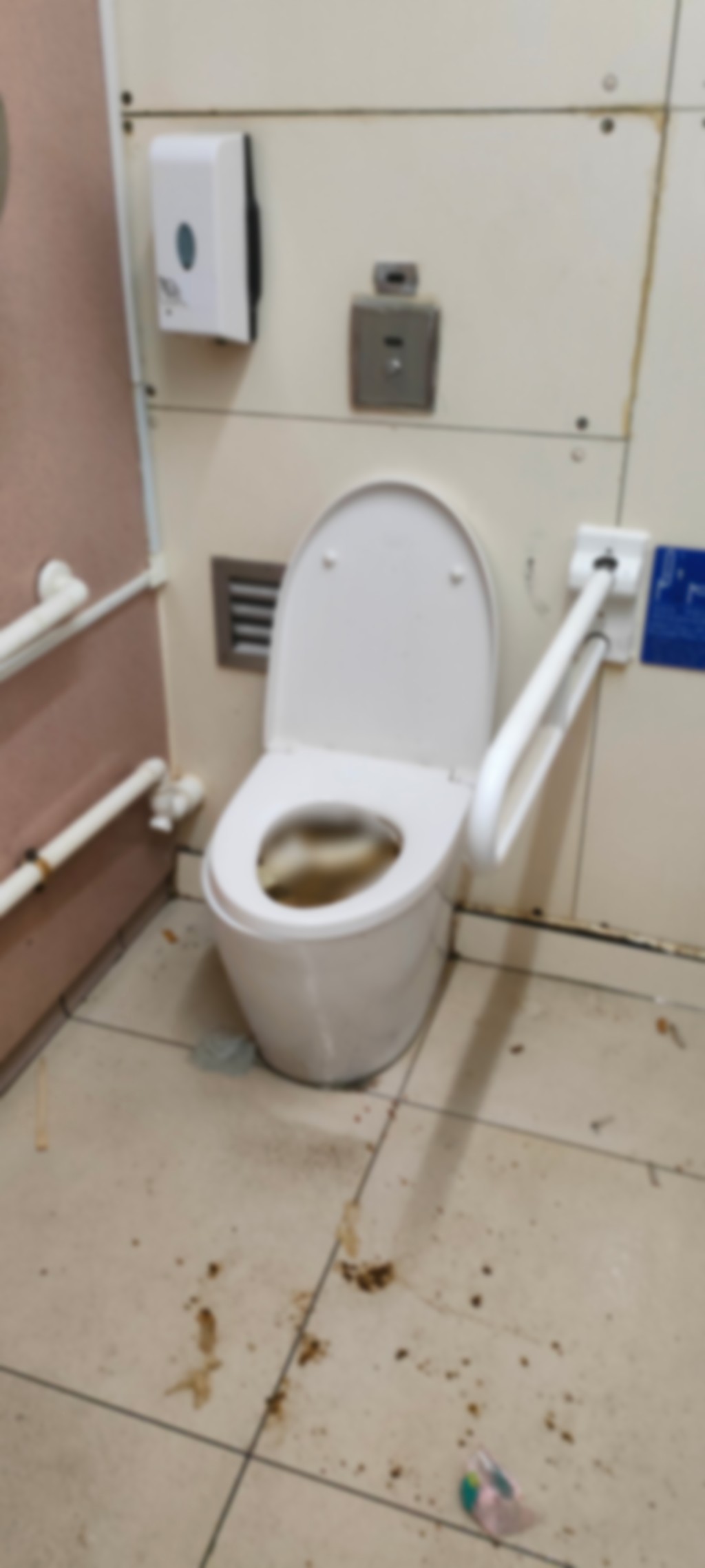 鴨寮街公廁打風期間未有清潔工當值，部分廁所嚴重淤塞。