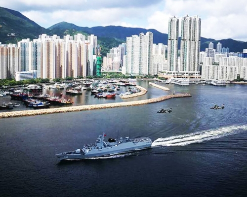 解放軍駐港部隊維港海空巡邏。國防部網圖片