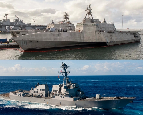 「吉福茲號」戰鬥艦（上）和「韋恩邁耶」號驅逐艦（下），在星期三及星期四的兩次行動中，先後駛入南海。（網圖）