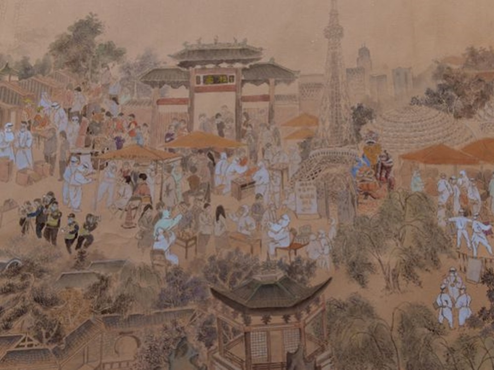 廣州佛山一位藝術家創作出一副名為「核酸檢測上河圖」。網圖