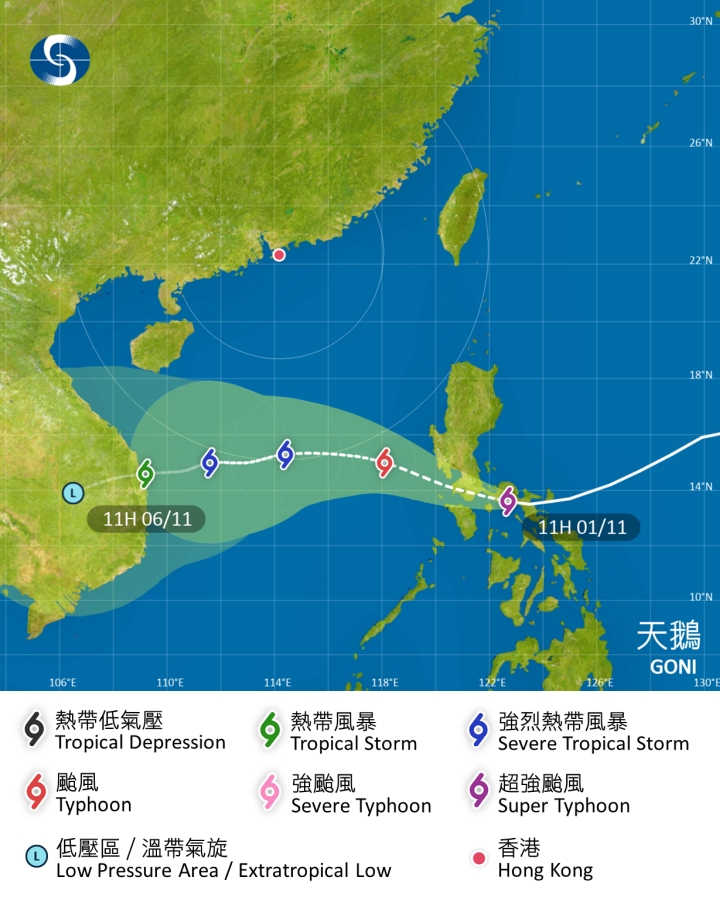 天鵝的預測路徑。天文台