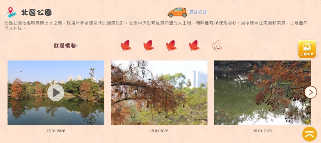 康文署「康文賞花情報」「紅葉情報」截圖
