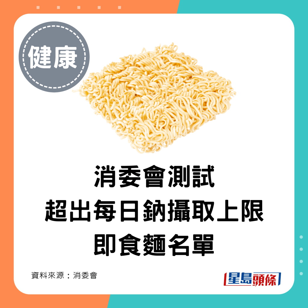 消委會即食麵｜（每份總和）鈉含量超標名單