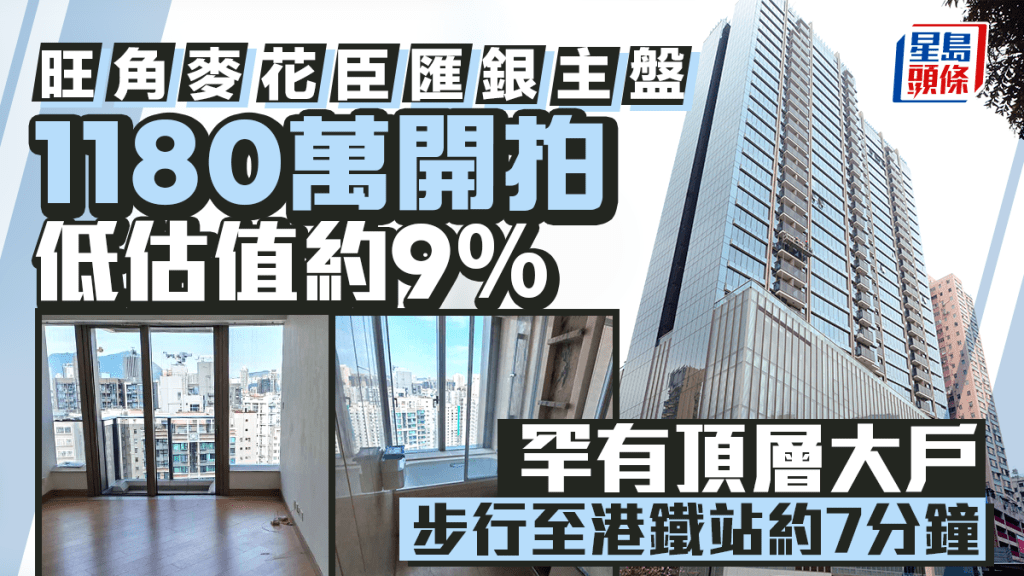 旺角麥花臣匯銀主盤1180萬開拍 低估價約9% 罕有頂層大戶 步行至港鐵站約7分鐘