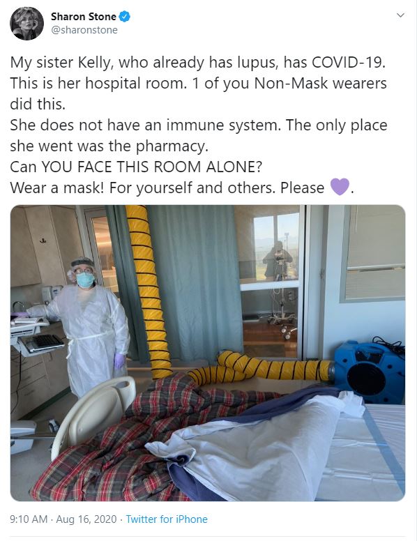 莎朗史東嬲爆叫大家為己為人請戴口罩!