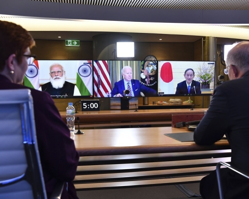 「四方安全对话」12日首度举行领袖视像峰会。AP