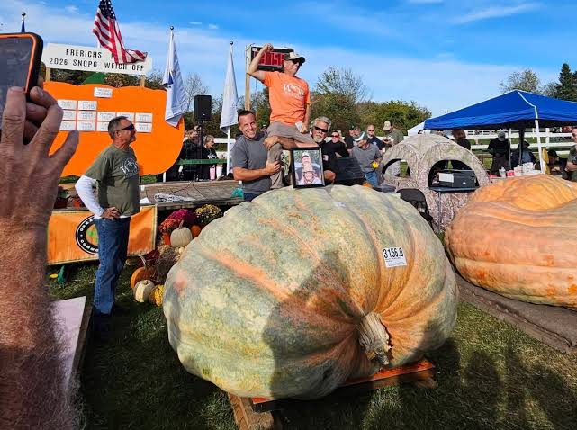 華萊士種出3156磅巨無霸南瓜。Travis's Pumpkins/Facebook