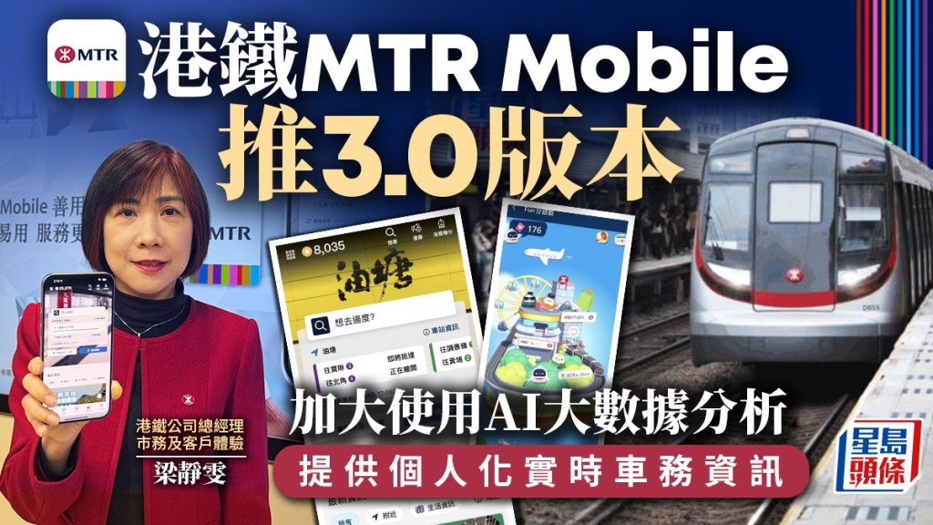 港鐵MTR Mobile推3.0版本  加大使用AI大數據分析  提供個人化實時車務資訊