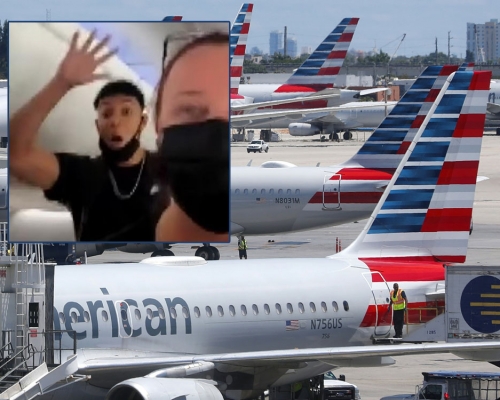 30名高中生拒戴口罩大闹美航，令航班延误一天。AP/Twitter图