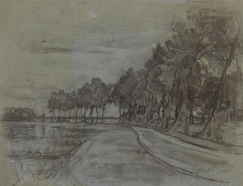 荷兰风格派蒙德里安1905-1906年作品《Bend in the Gein with Row of Ten or Eleven Poplars》 ，现于美国波士顿美术馆展出。