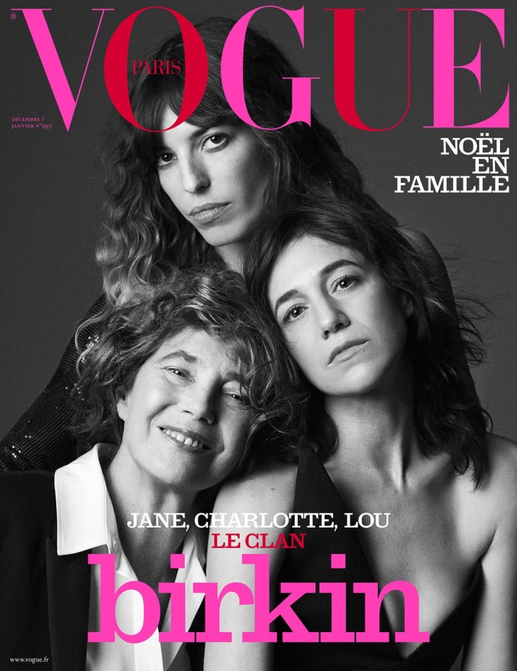 Jane与爱女Charlotte Gainsbourg（右）和Lou Doillon（上），曾以母女档姿态拍杂志封面。